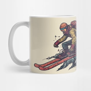 skier in Retro Sci-Fi Art style Mug